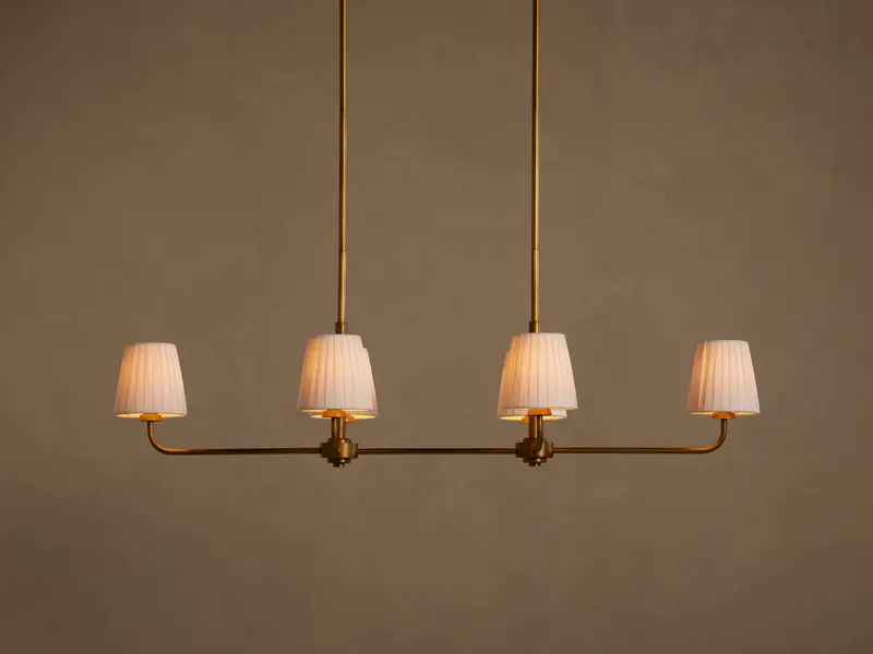 Adria Linear Pendant Chandelier – Modern Brass And Opal Glass Design 1