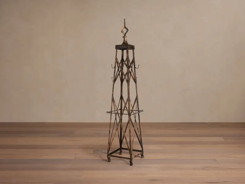 Antique Iron Floor Coat Rack With Tiered Hooks 1