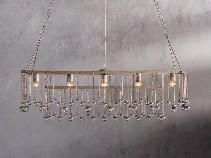 Aubrey Rectangular Silver Metal Chandelier – Sleek Linear Pendant Lighting 1