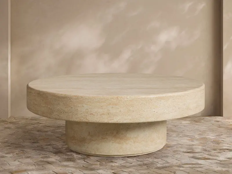 Azores Round Outdoor Coffee Table With Natural Stone Top 1