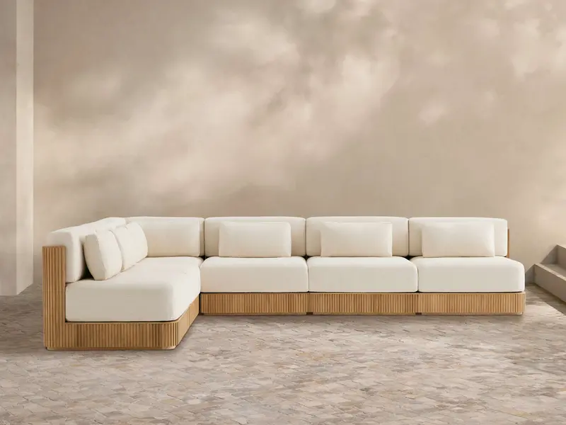 Beaumont All-Teak Outdoor Six-Piece Sectional Seating Set 1