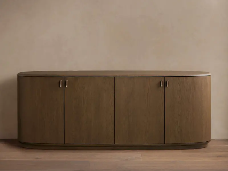 Bexler Slatted Wood Sideboard With Storage Cabinets 1