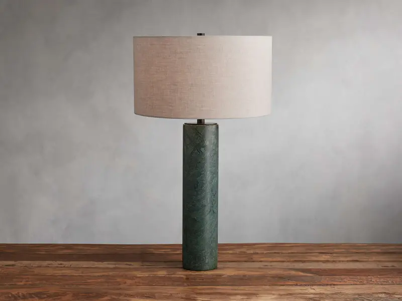 Brixton Green Marble Table Lamp With Flax Shade 1