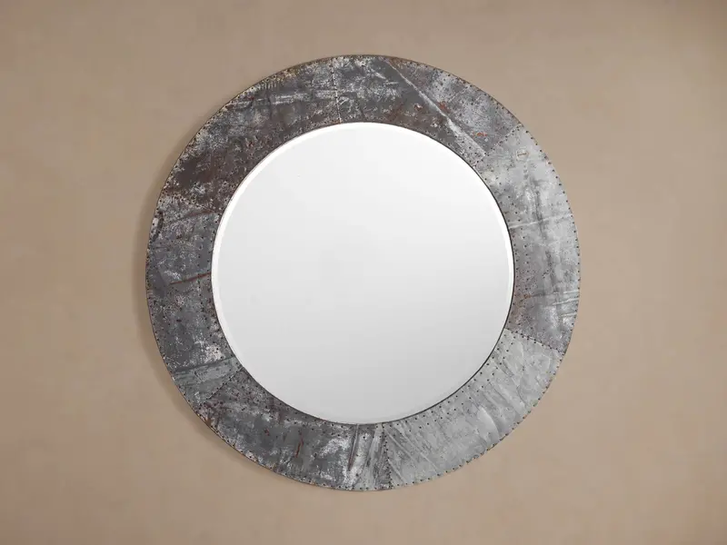 Caspian Iron Round Wall Mirror With Distressed Finish 1