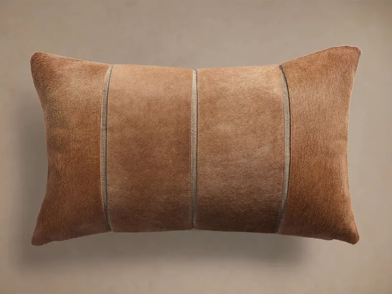 Channel-Stitch Leather-Grain Throw Pillow – Neutral Hide Texture 1