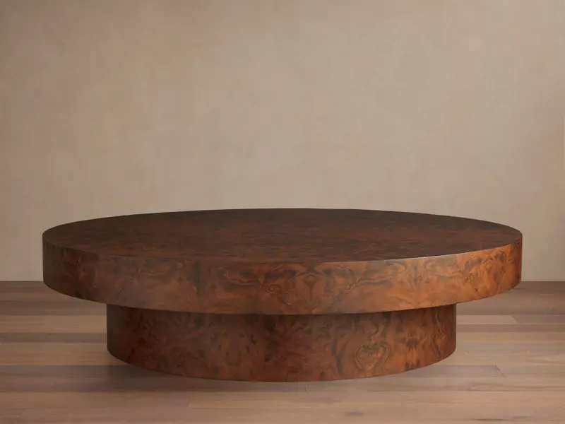 Cinzia Burl Wood Round Coffee Table – Unique Grain Pattern 1
