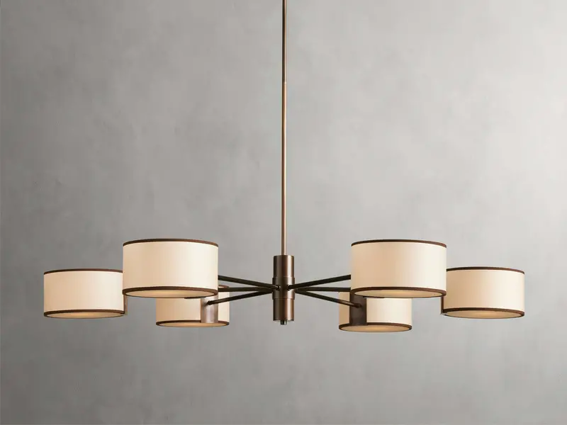 Daphne 48-Inch Ecru Paper Shade Chandelier – Organic Round Pendant Light 1