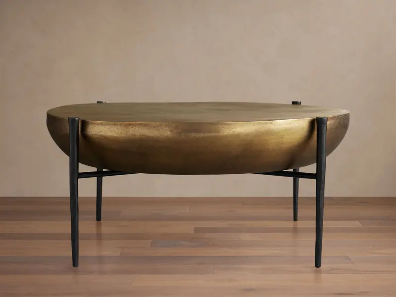 Donovan Coffee Table With Antique Brass Frame And Glass Top 1
