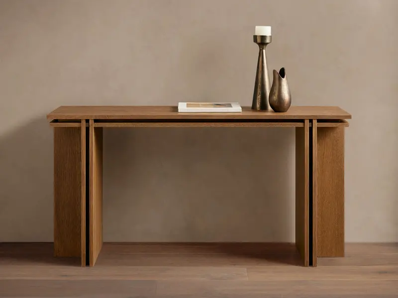 Eaves Slim Console Table With Open Shelving 1
