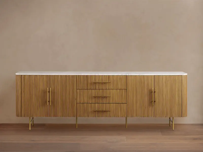Finnley 100-Inch Wooden Sideboard With Open Shelving 1