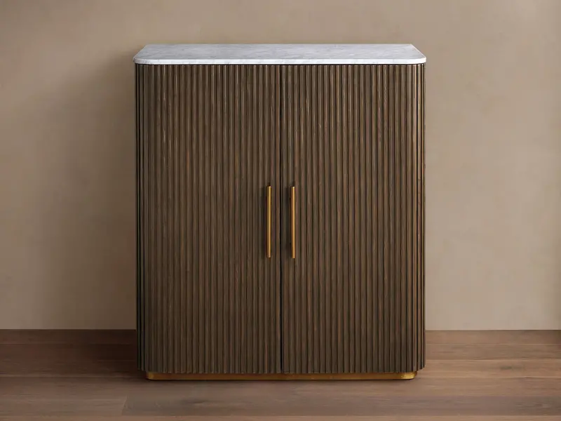 Finnley Plinth-Style Bar Cabinet With Glass Doors And Led Lighting 1