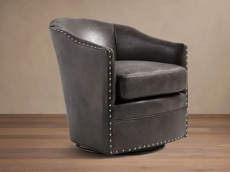 Giles Swivel Accent Chair In Faux Leather With Decorative Nailhead Trim 1