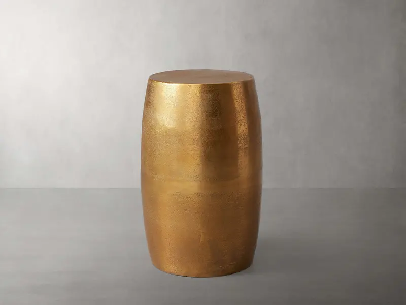 Hammered Metal Drum-Style End Table With Textured Finish 1