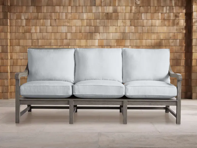 Hamptons Weathered Fawn Outdoor Sofa – Warm Neutral Patio Centerpiece 1