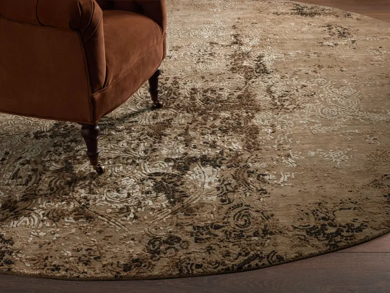 Holland Round Hand-Knotted Rug – Brown Wool Statement Piece 1