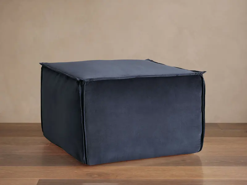 Indigo Washed Velvet Footstool (23") 1