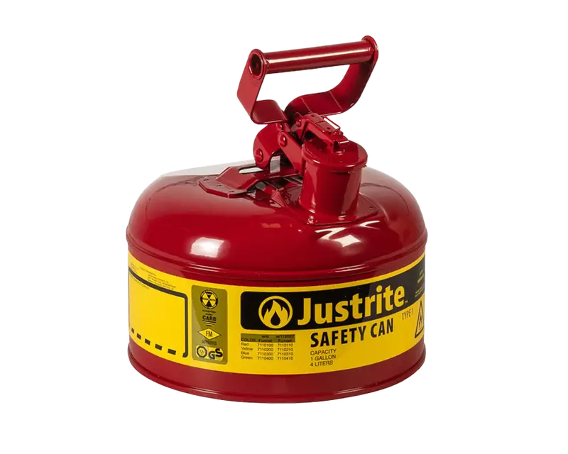 Justrite 1-Gallon Type I Red Flammable Liquid Safety Can – Flame Arrester Design 1