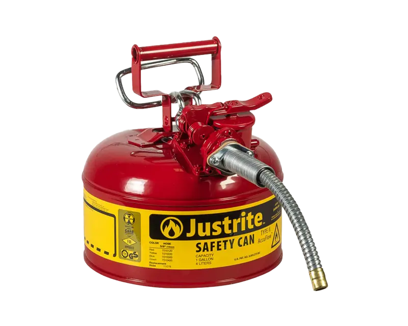 Justrite 1-Gallon Type Ii Red Flammable Liquid Safety Can – Accuflow™ Metal Hose (5/8") 1