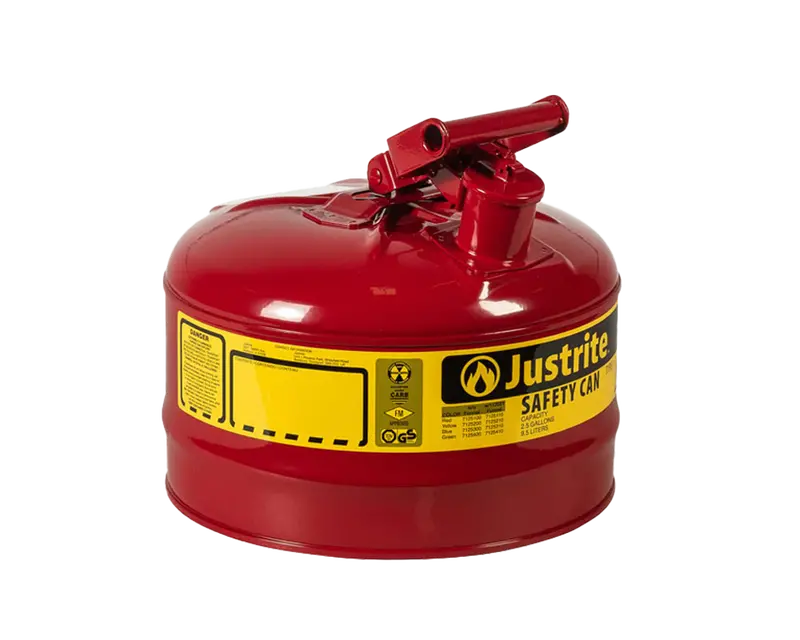 Justrite 2.5-Gallon Type I Red Flammable Liquid Safety Can – Flame Arrester Design 1