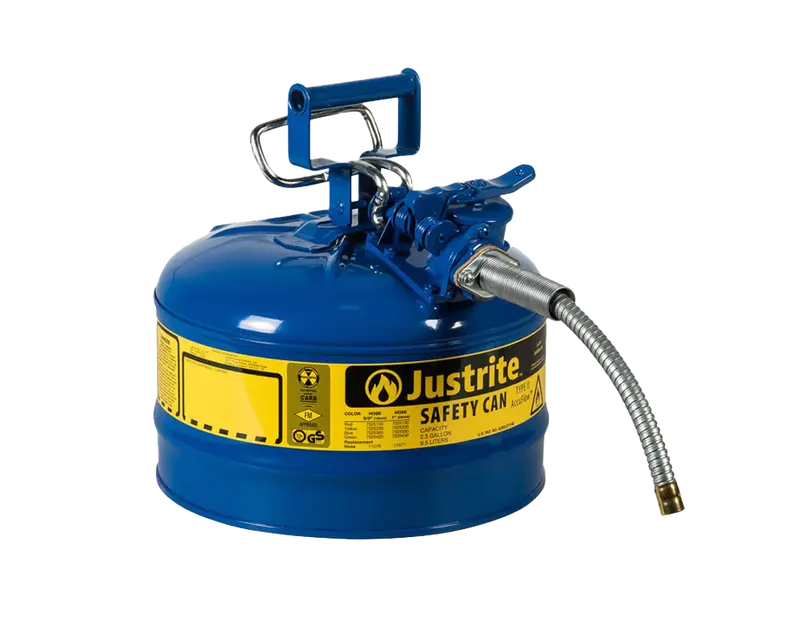 Justrite 2.5-Gallon Type Ii Blue Kerosene Safety Can – Accuflow™ Metal Hose (5/8") 1