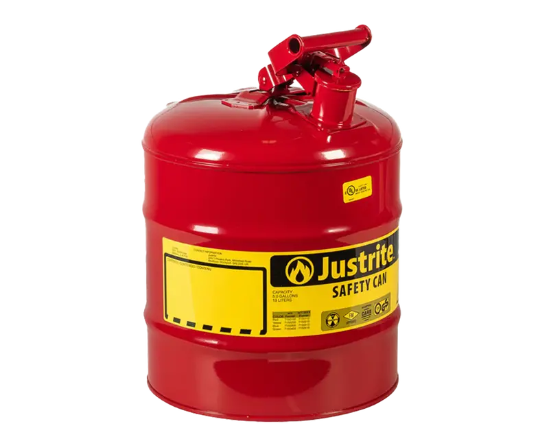 Justrite 5-Gallon Type I Red Flammable Liquid Safety Can – Flame Arrester Design 1