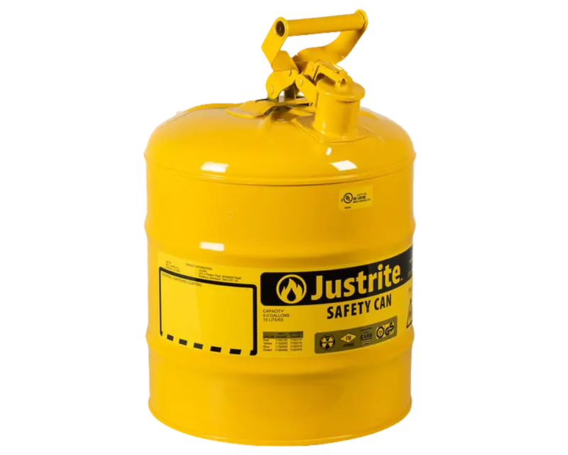 Justrite 5-Gallon Type I Yellow Diesel Safety Can – Flame Arrester Design 1