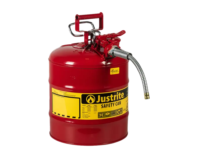 Justrite 5-Gallon Type Ii Red Flammable Liquid Safety Can – Accuflow™ Metal Hose (5/8") 1