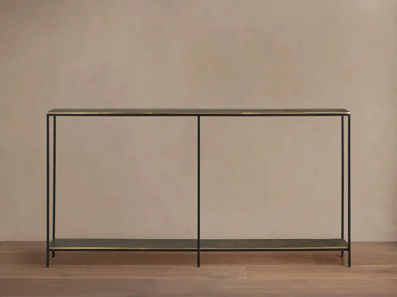 Kavali Slim Console Table – Walnut Veneer And Black Metal Frame 1