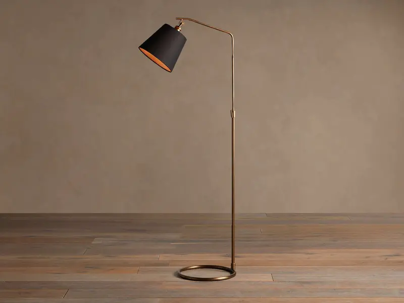Kellen Antiqued Brass Floor Lamp – Industrial-Modern Standing Light 1