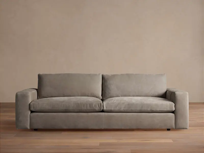 Kipton Wide-Arm Nubuck Leather Sofa 1