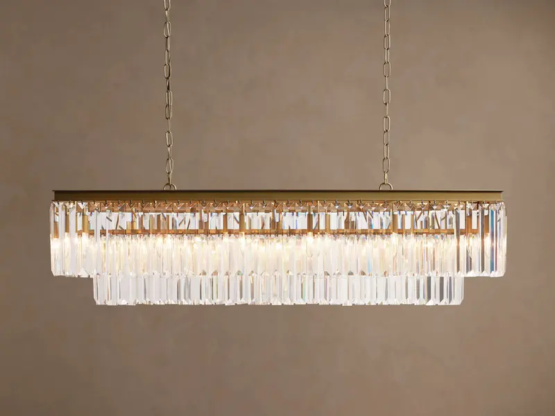 Leyland Tiered Rectangular Chandelier – Matte Black Metal & Clear Glass 1