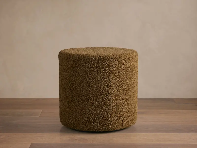 Olive Faux Sherpa Footstool Pouf 1
