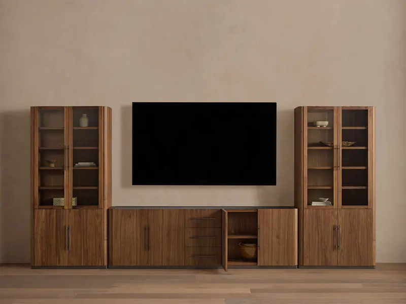 Piermont Modular Glass-Front Media Console With Drawers 1