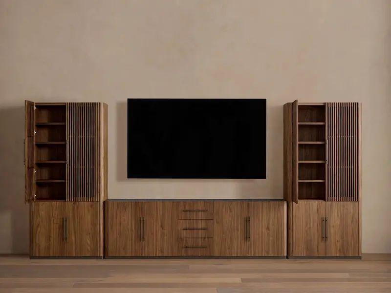 Piermont Modular Reeded Media Cabinet With Integrated Drawers 1