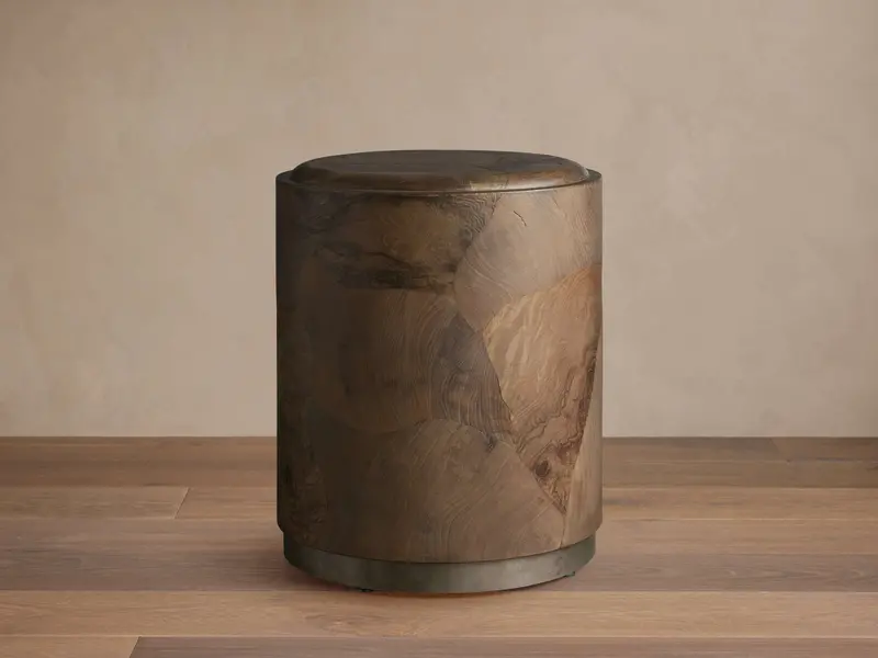 Polanco Round Plinth End Table With Solid Wood Top 1
