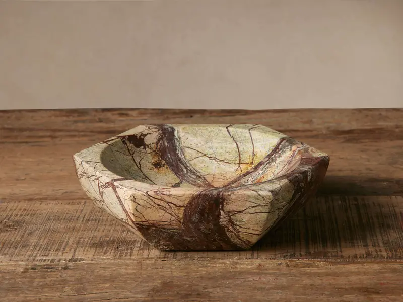 Rhodes Geometric Hexagonal Marble Serving Bowl 1