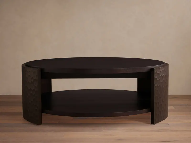 Round Chiseled Wood Coffee Table 1