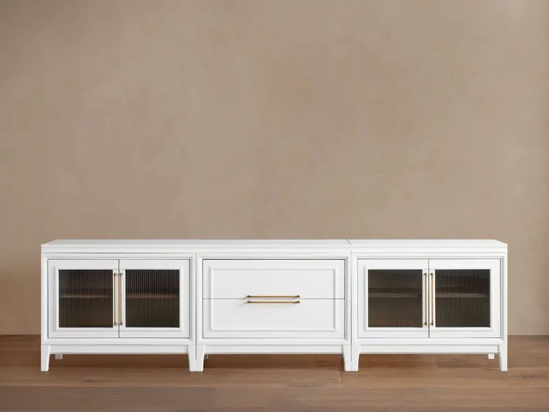 Rowan Reeded Glass Modular Media Console With Storage Drawers 1