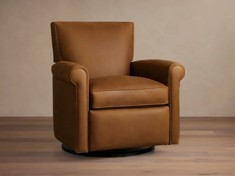 Rudy Leather Swivel Recliner – Rolled Arm Design With Premium Finish 1