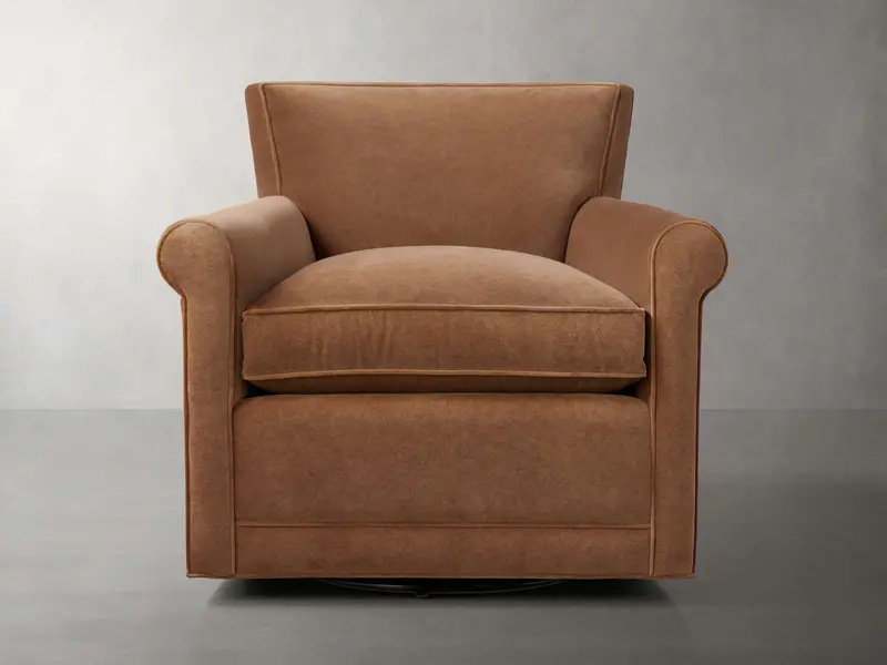 Rudy Swivel Accent Chair In Banks Cognac Leather With Rolled Arms 1