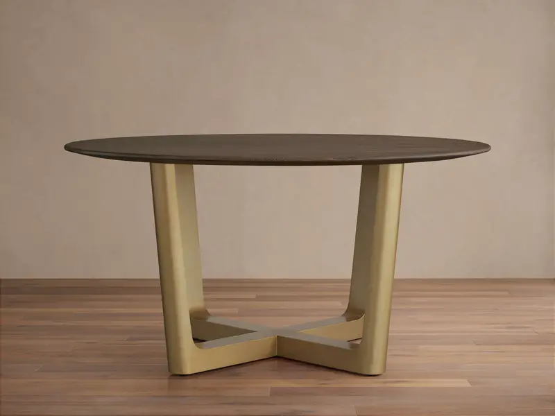 Saint Germain Antique Brass Round Wood Dining Table With Rennes Base 1