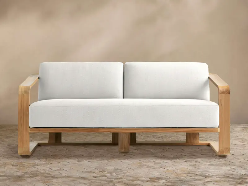 Sonoma Teak Outdoor Sofa In Savona Snow Finish 1