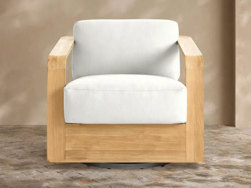 Sonoma Teak Swivel Dining Chair In Savona Snow 1