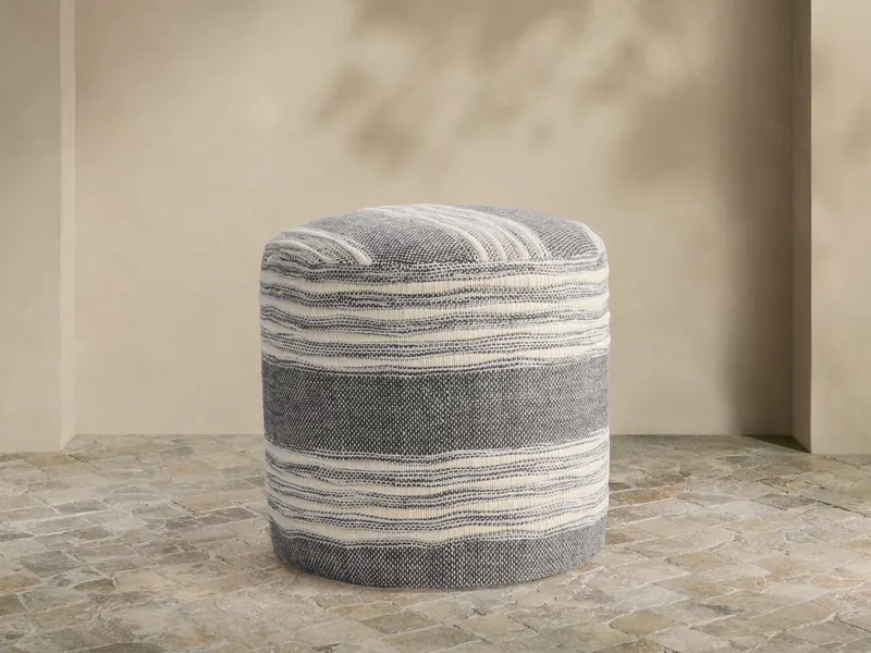 Striped Round Performance Fabric Pouf – Indoor/Outdoor Accent Piece 1