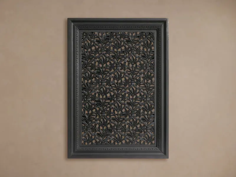 Sukho Scroll Motif Wall Panel – Black-Finished Relief Carved Decoration 1