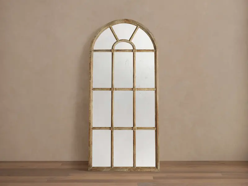 Teak Arched Full-Length Floor Mirror – Natural Wood Frame 1