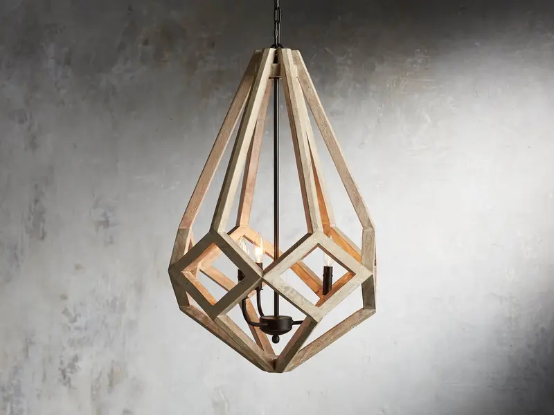 Wooden Prism Pendant Chandelier – Natural Finish Geometric Lighting 1