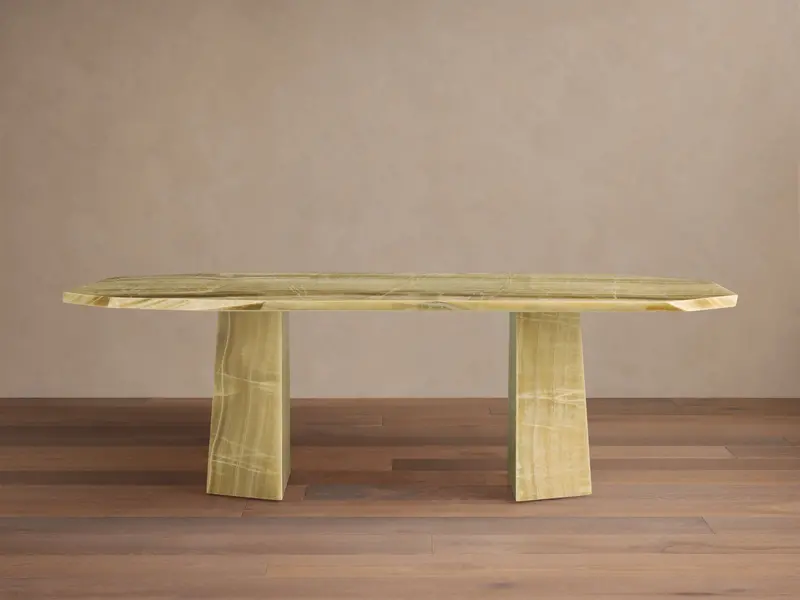 Zyra Natural Stone Top Dining Table With Wooden Base 1