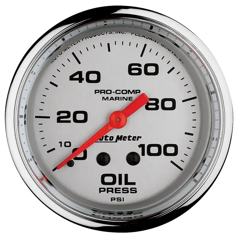 Autometer Mechanical Oil Pressure Gauge – 2-5/8" Dial, 100 Psi Range, Marine Chrome Finish 1
