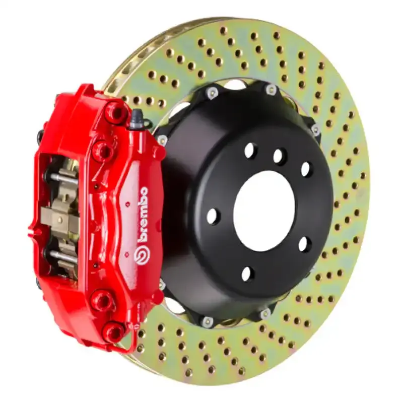 Brembo Rear Big Brake Kit For 2012–2016 Porsche 987 Boxster – 345X28Mm Two-Piece Drilled Rotors With Red Finish 1